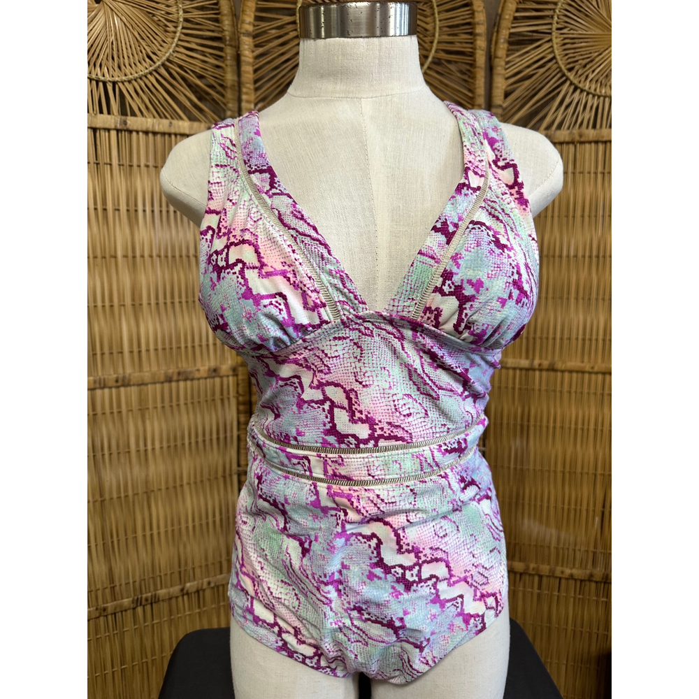 Betsey Johnson Tank One Piece Women's Medium Swimsuit Snakeskin Print‎